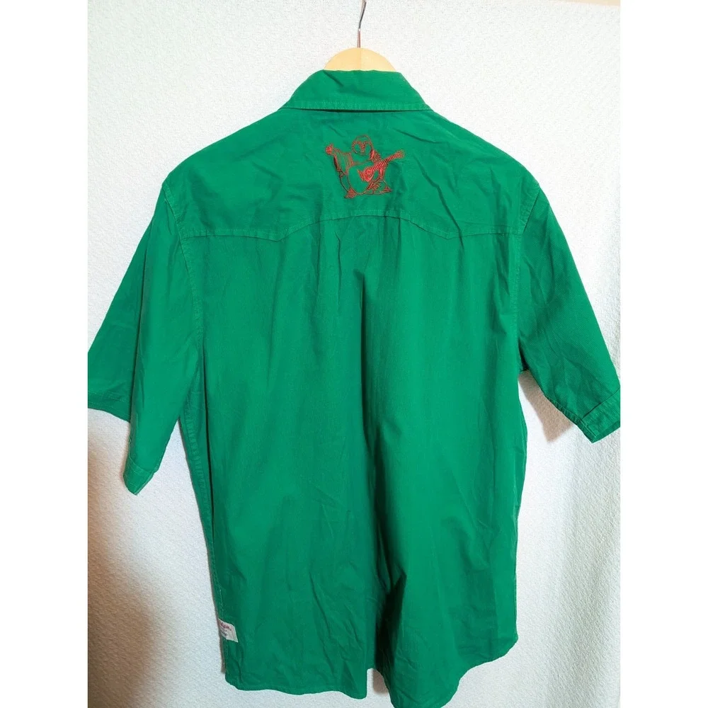 True Religion Mens Shirt Green Short Sleeve Western Pearl Snap  Sz XL Textured